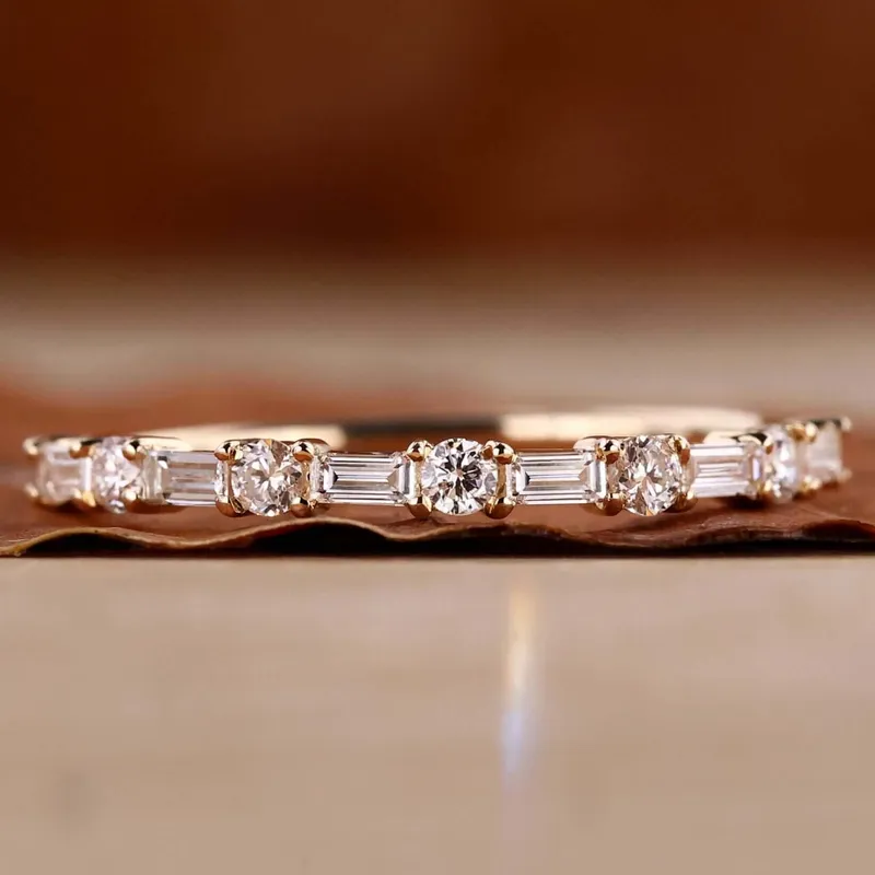Baguette and Round Lab Grown Diamond Alternating Eternity Wedding Band round cut engagement ring