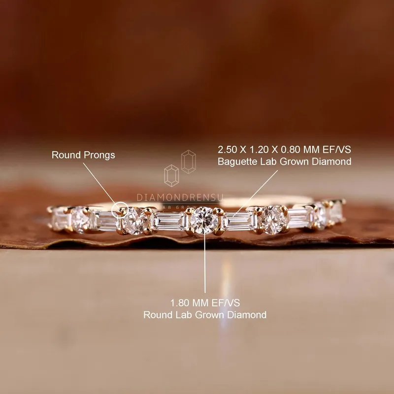 Baguette and Round Lab Grown Diamond Alternating Eternity Wedding Band vy 9