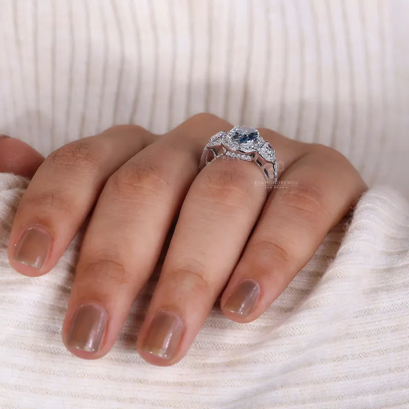 Blue Diamond Oval Engagement Ring vy 7