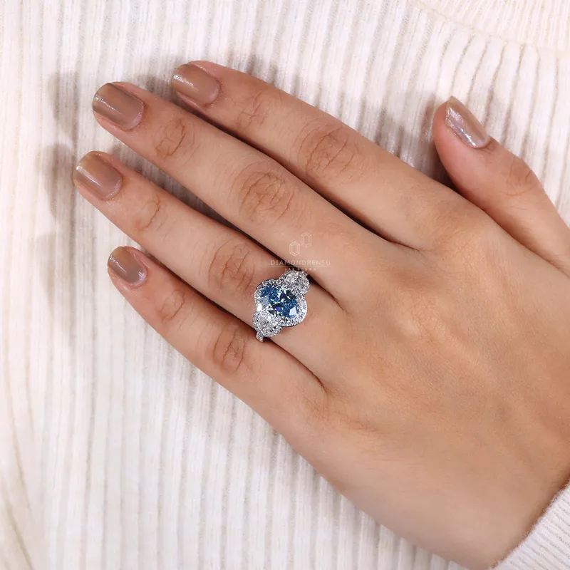 Blue Diamond Oval Engagement Ring vy 4