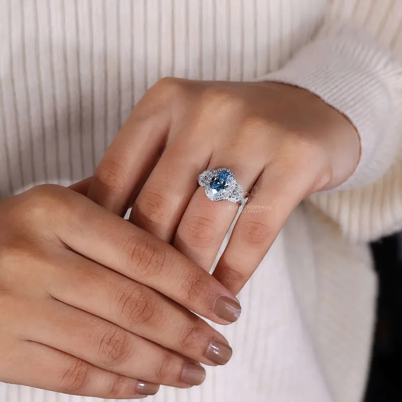 Blue Diamond Oval Engagement Ring vy 6