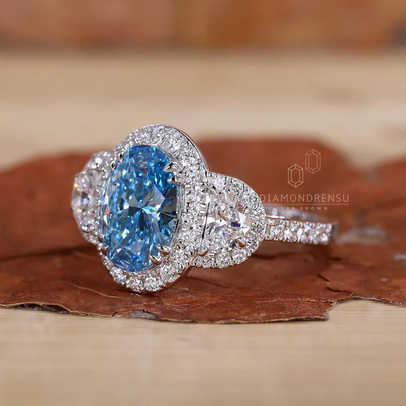 Blue Diamond Oval Engagement Ring vy 3