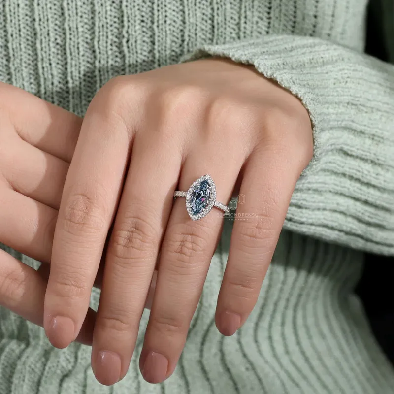 Blue Lab Grown Diamond, 1.51 CT Marquise Cut Lab Grown Diamond Ring vy 2