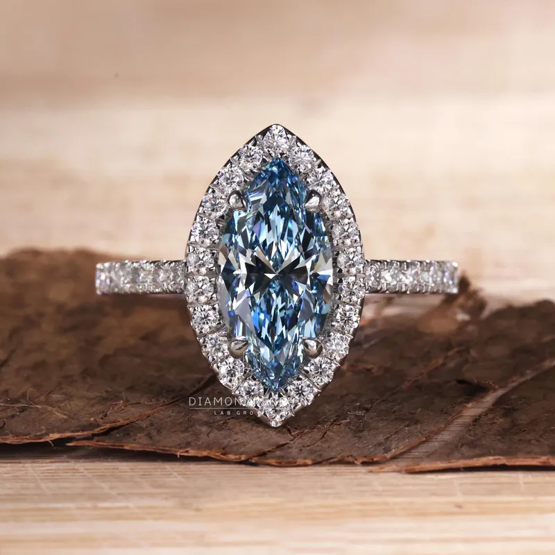 Blue Lab Grown Diamond, 1.51 CT Marquise Cut Lab Grown Diamond Ring vy 4