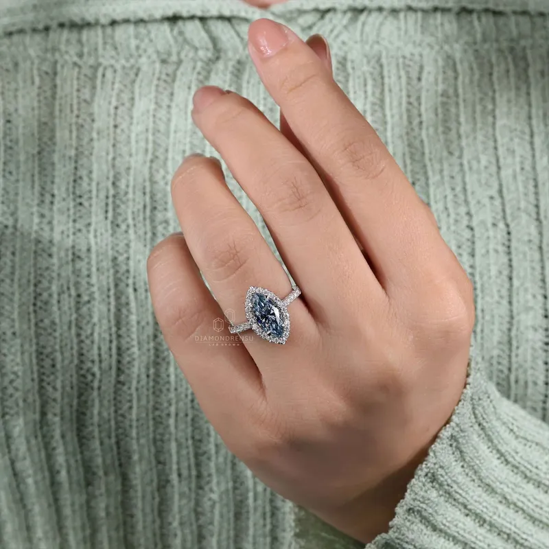 Blue Lab Grown Diamond, 1.51 CT Marquise Cut Lab Grown Diamond Ring vy 7