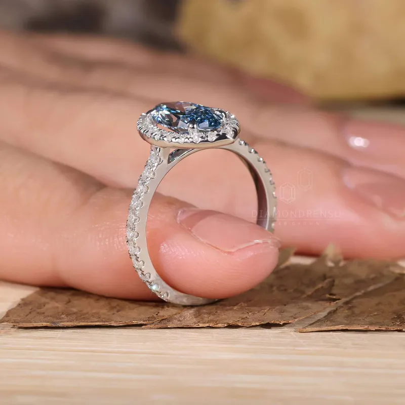 Blue Lab Grown Diamond, 1.51 CT Marquise Cut Lab Grown Diamond Ring vy 3