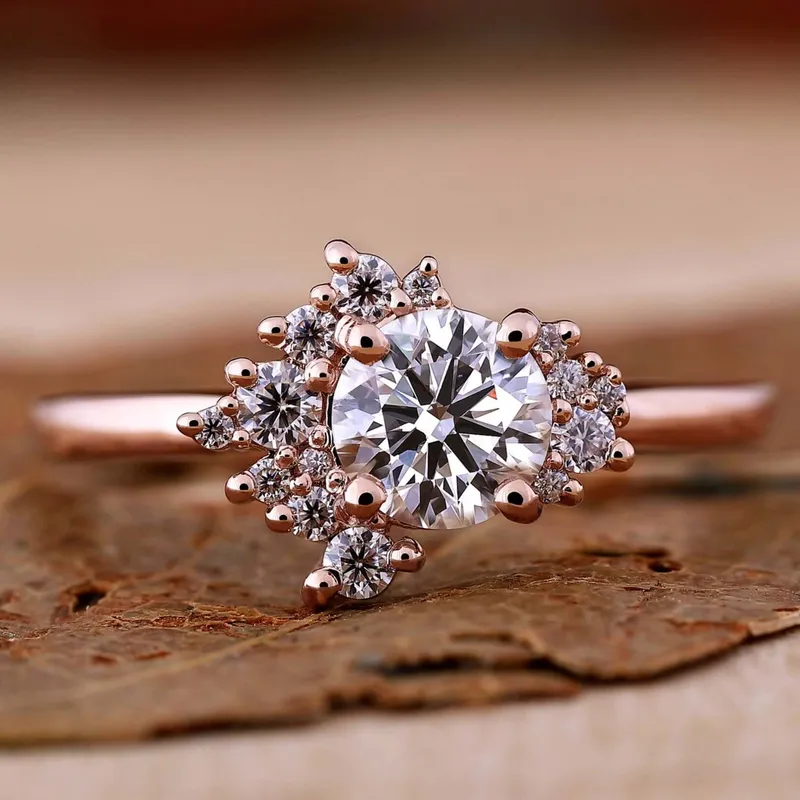 Cluster Engagement Ring, 0.70 CT Round Lab Grown Diamond Engagement Ring round cut engagement ring