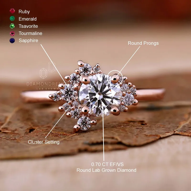 Cluster Engagement Ring, 0.70 CT Round Lab Grown Diamond Engagement Ring view 9