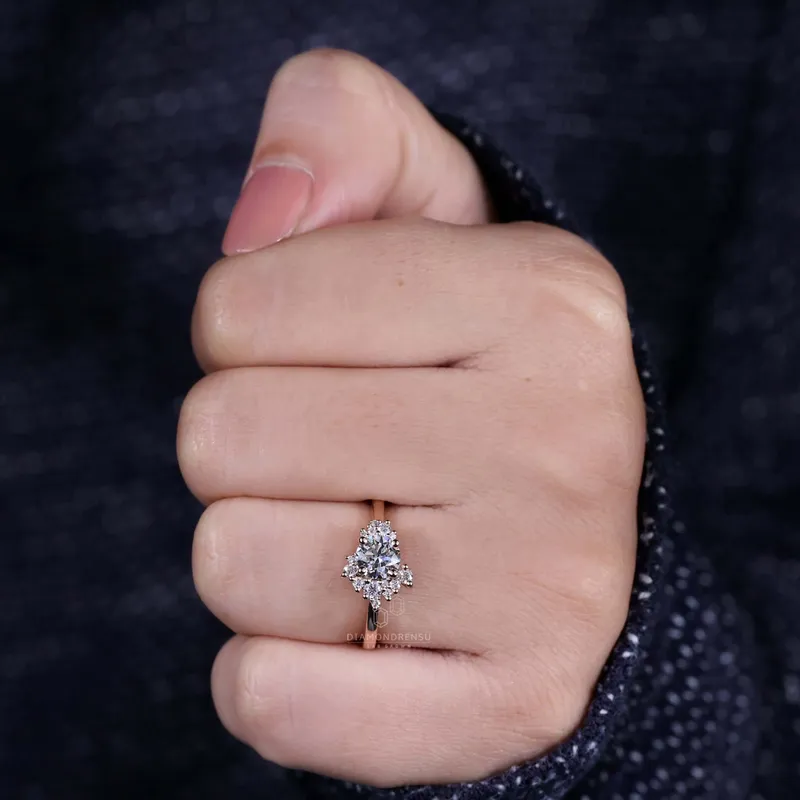 Cluster Engagement Ring, 0.70 CT Round Lab Grown Diamond Engagement Ring view 8