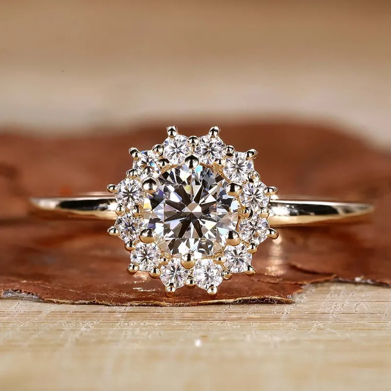 Cluster Halo Ring, 0.50 CT Round Lab Grown Diamond Engagement Ring round cut engagement ring