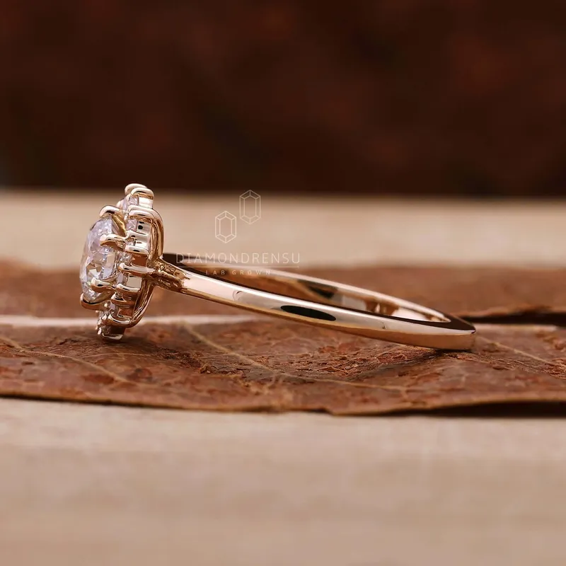 Cluster Halo Ring, 0.50 CT Round Lab Grown Diamond Engagement Ring vy 3