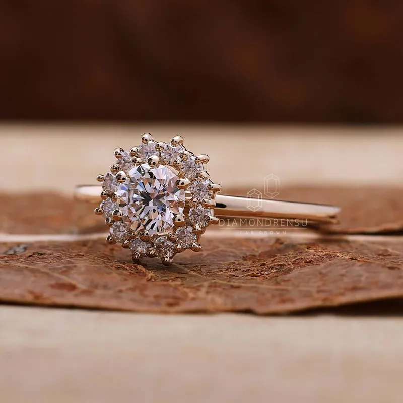 Cluster Halo Ring, 0.50 CT Round Lab Grown Diamond Engagement Ring vy 6