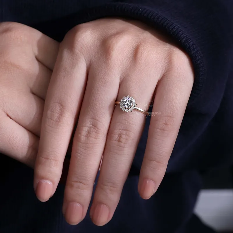 Cluster Halo Ring, 0.50 CT Round Lab Grown Diamond Engagement Ring vy 2