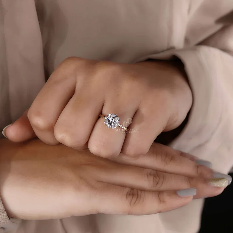 Cushion Cut Diamond Solitaire Engagement Ring with Compass Prongs view 3