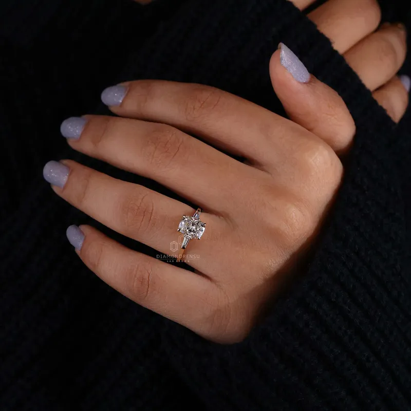 Cushion Cut Lab Created Diamond Three Stones Engagement Ring for Women view 2