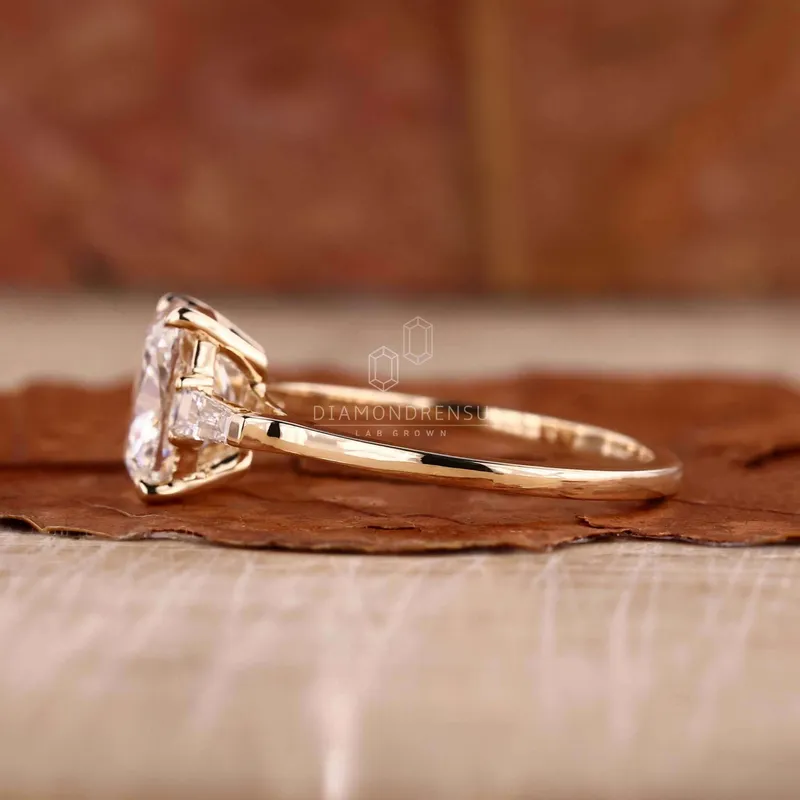 Cushion Cut Lab Created Diamond Three Stones Engagement Ring for Women view 3