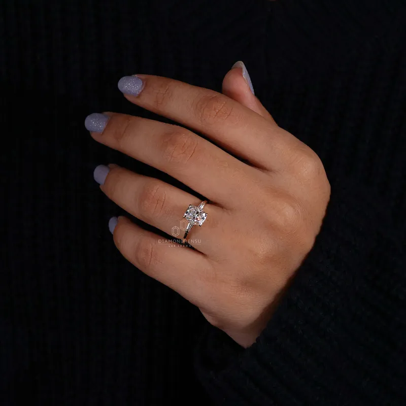 Cushion Cut Lab Created Diamond Three Stones Engagement Ring for Women view 4