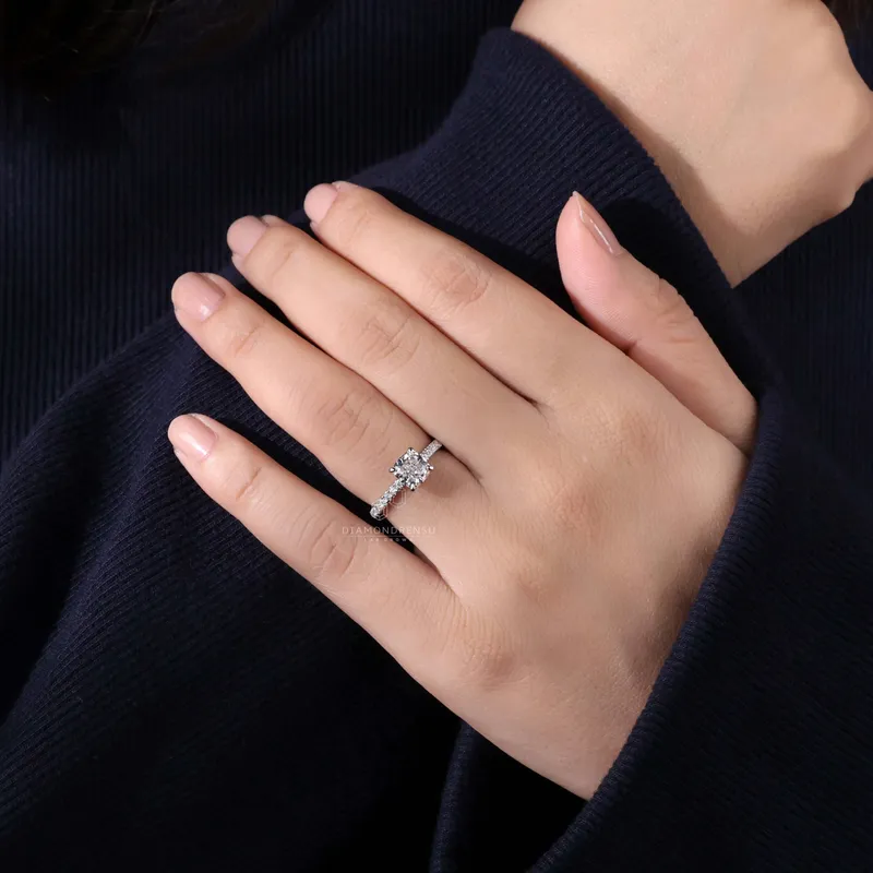 Cushion Cut Lab Grown Diamond Ring, 1.51 CT D/VVS2 Lab Created Diamond Wedding Ring, Engagement Ring view 7