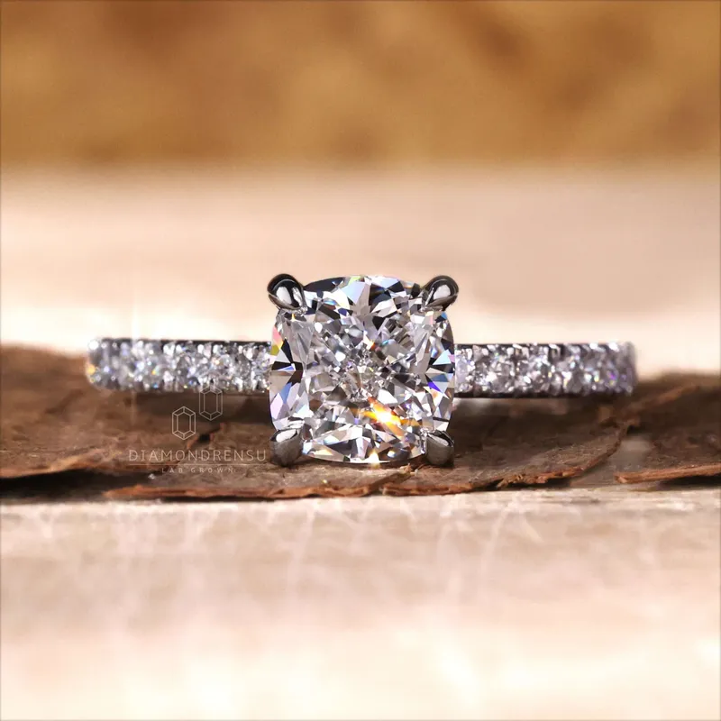 Cushion Cut Lab Grown Diamond Ring, 1.51 CT D/VVS2 Lab Created Diamond Wedding Ring, Engagement Ring view 3