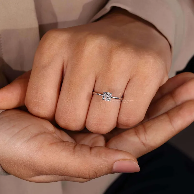 Cushion Cut Lab Grown Diamond Solitaire Engagement Ring vy 4