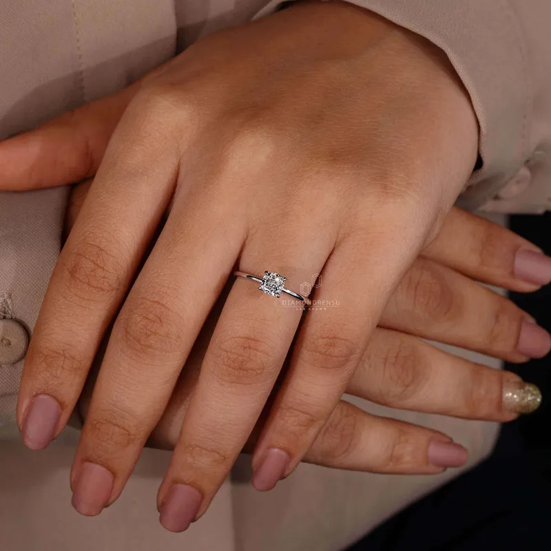 Cushion Cut Lab Grown Diamond Solitaire Engagement Ring vy 5