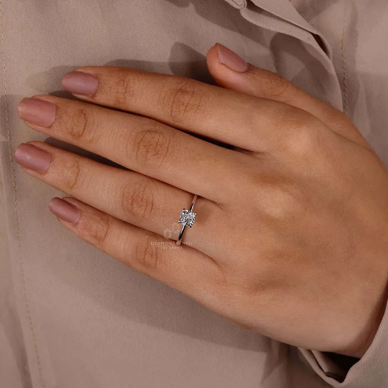 Cushion Cut Lab Grown Diamond Solitaire Engagement Ring vy 2