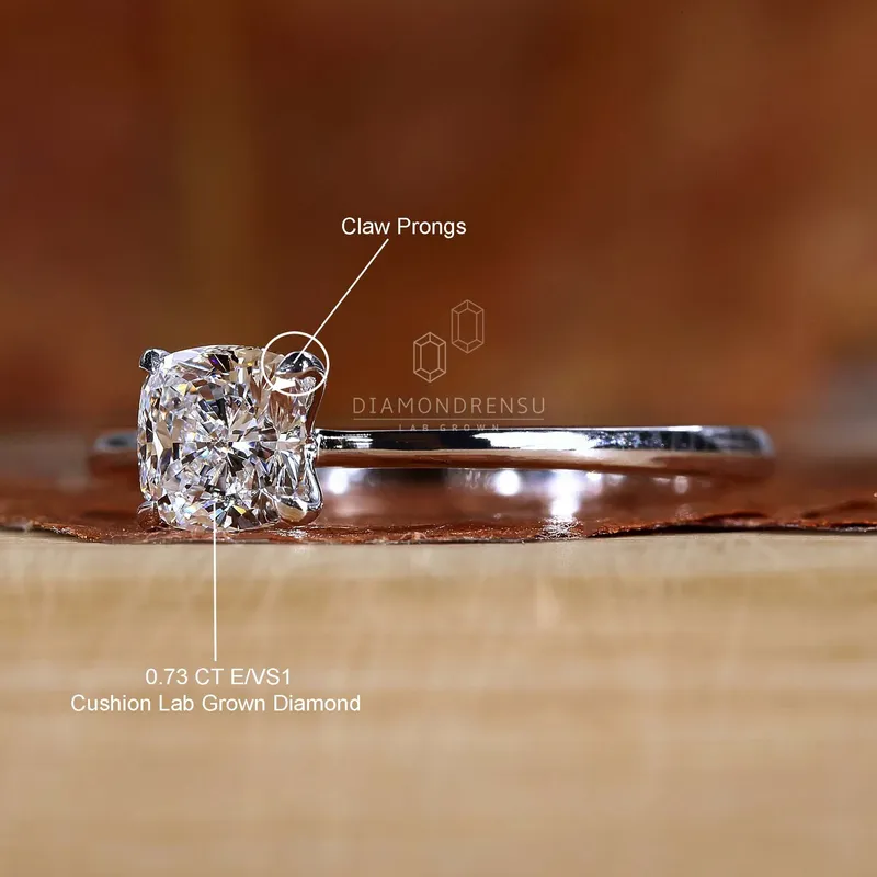 Cushion Cut Lab Grown Diamond Solitaire Engagement Ring vy 9