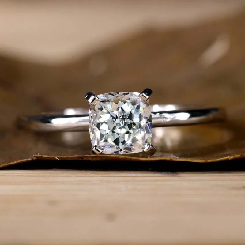 Cushion Rensu Cut Lab Created Diamond Engagement Ring, 1.03 CT F/VS Lab Diamond Solitaire Ring, Anniversary Gift Ring cushion cut engagement ring