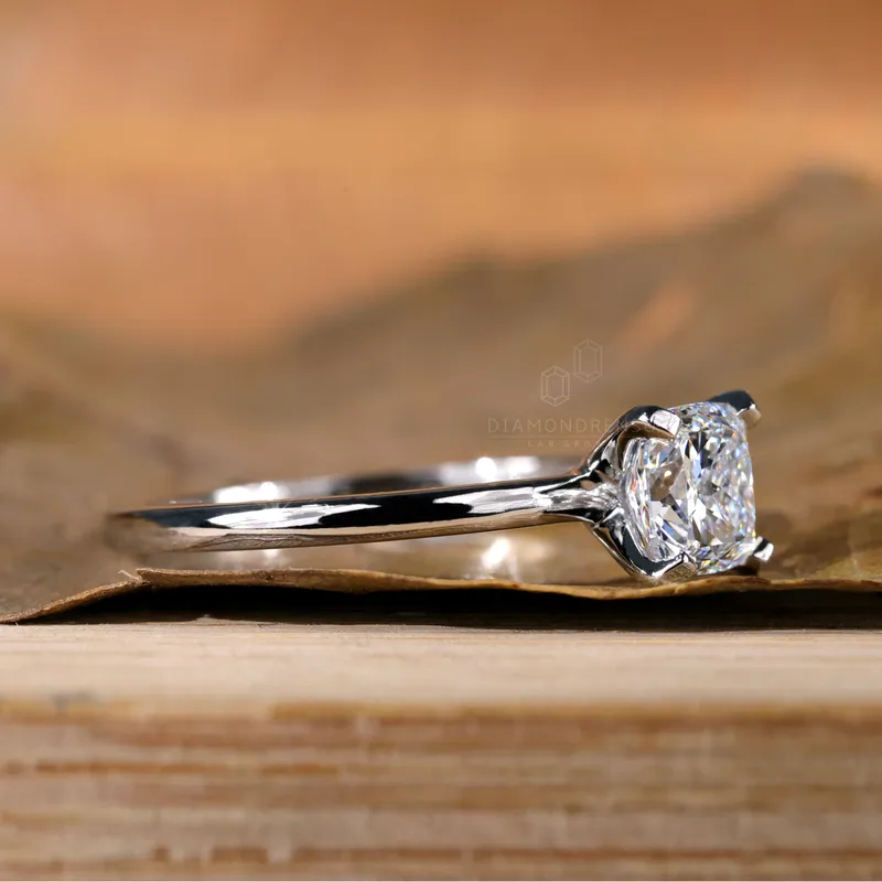 Cushion Rensu Cut Lab Created Diamond Engagement Ring, 1.03 CT F/VS Lab Diamond Solitaire Ring, Anniversary Gift Ring view 4
