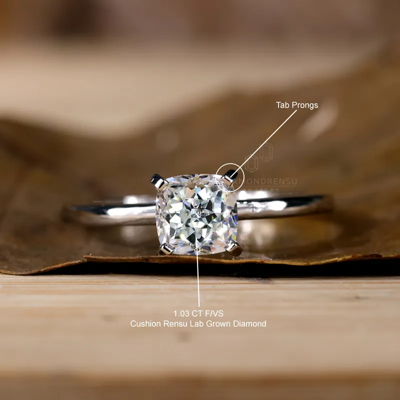 Cushion Rensu Cut Lab Created Diamond Engagement Ring, 1.03 CT F/VS Lab Diamond Solitaire Ring, Anniversary Gift Ring view 10