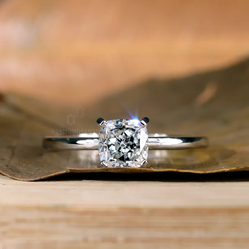 Cushion Rensu Cut Lab Created Diamond Engagement Ring, 1.03 CT F/VS Lab Diamond Solitaire Ring, Anniversary Gift Ring view 5