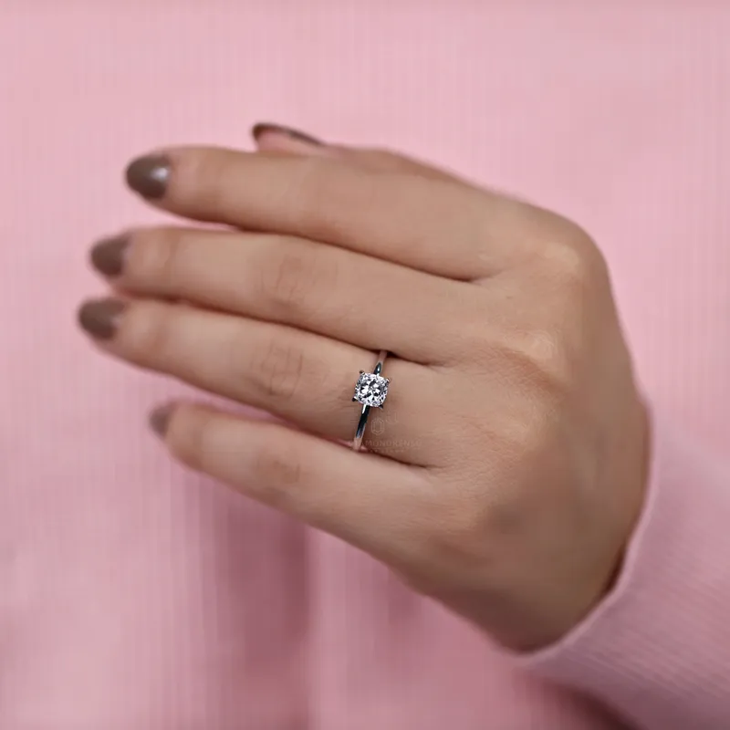 Cushion Rensu Cut Lab Created Diamond Engagement Ring, 1.03 CT F/VS Lab Diamond Solitaire Ring, Anniversary Gift Ring view 8