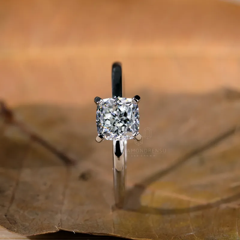 Cushion Rensu Cut Lab Created Diamond Engagement Ring, 1.03 CT F/VS Lab Diamond Solitaire Ring, Anniversary Gift Ring view 7