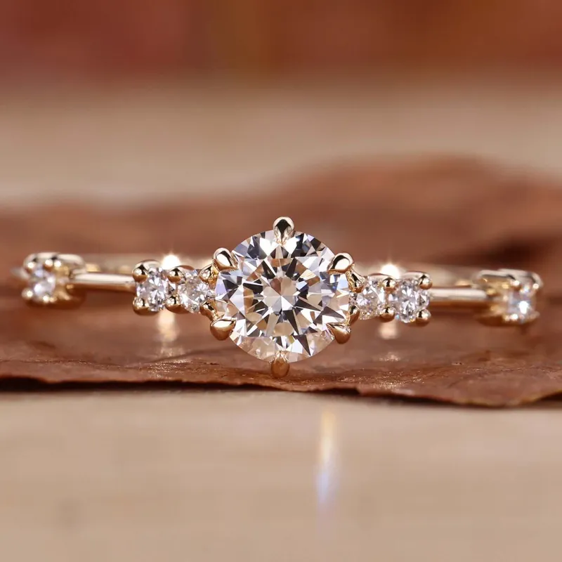 Distance Pave Engagement Ring, Round Lab Grown Diamond Wedding Ring round cut engagement ring