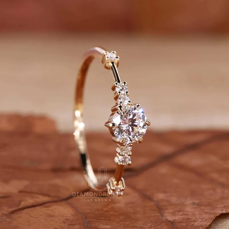 Distance Pave Engagement Ring, Round Lab Grown Diamond Wedding Ring vy 5