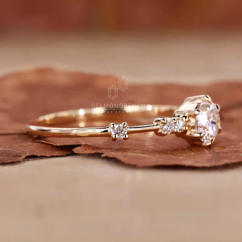 Distance Pave Engagement Ring, Round Lab Grown Diamond Wedding Ring vy 3