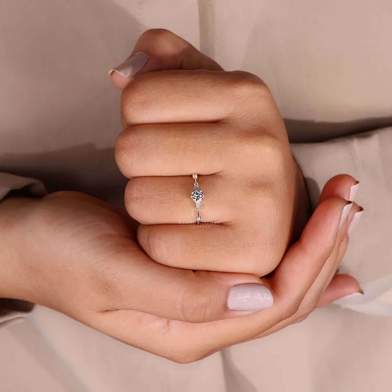 Distance Pave Engagement Ring, Round Lab Grown Diamond Wedding Ring vy 4