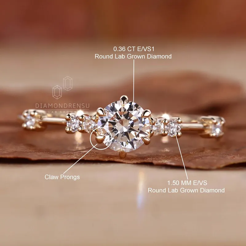 Distance Pave Engagement Ring, Round Lab Grown Diamond Wedding Ring vy 9