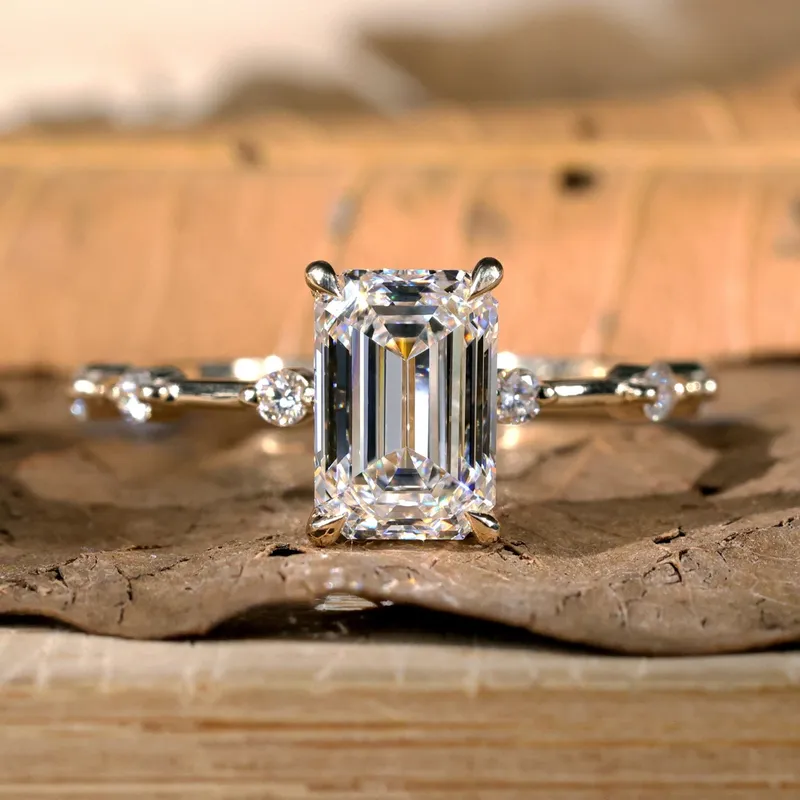 Distance Pave Set Lab Created Diamond Ring, 1.71 F/VS Emerald Cut Engagement Ring, IGI Certified Lab Diamond Ring emerald emerald cut engagement ring