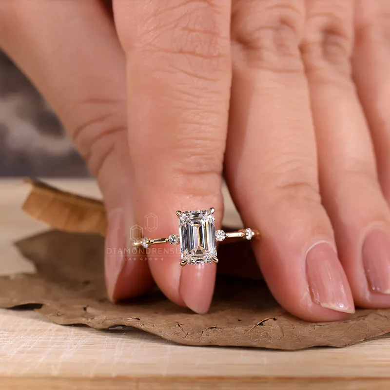 Distance Pave Set Lab Created Diamond Ring, 1.71 F/VS Emerald Cut Engagement Ring, IGI Certified Lab Diamond Ring vy 6