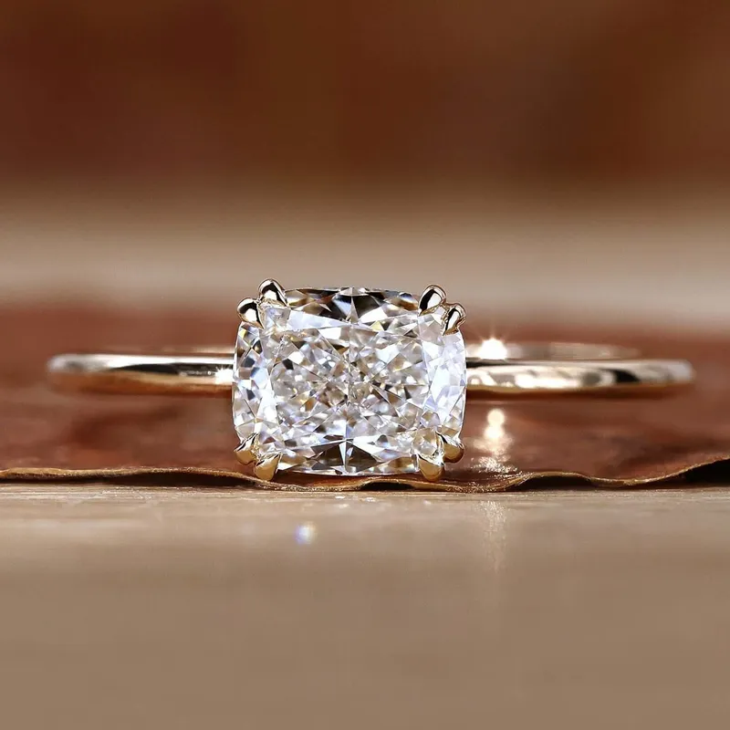 East to West Cushion Cut Lab Grown Diamond Solitaire Engagement Ring cushion cut engagement ring