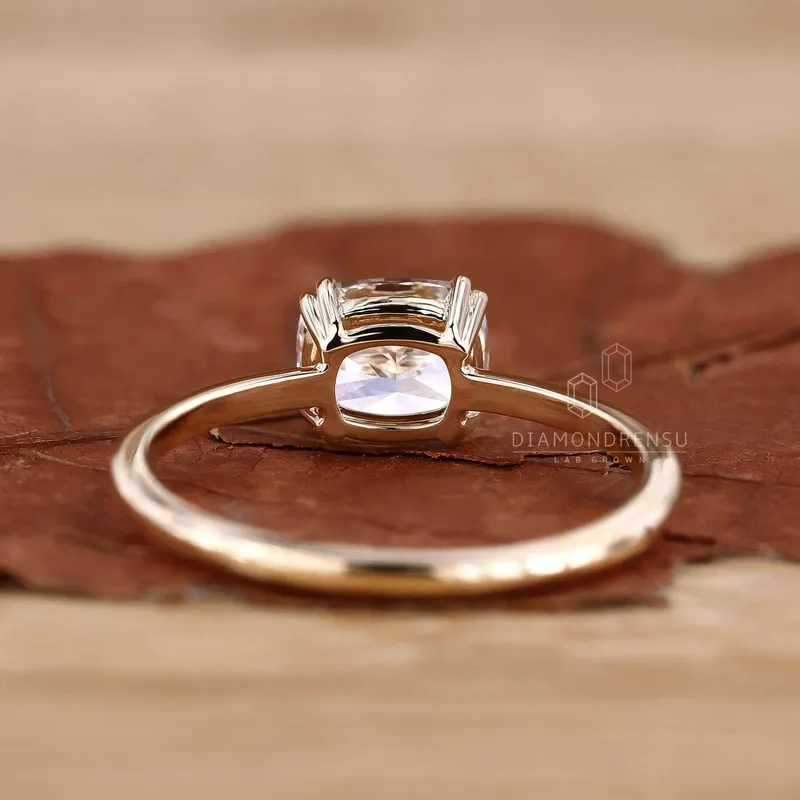 East to West Cushion Cut Lab Grown Diamond Solitaire Engagement Ring vy 6