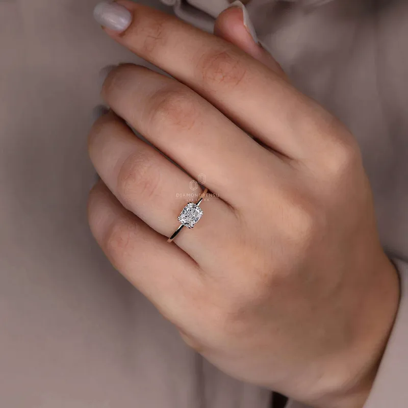 East to West Cushion Cut Lab Grown Diamond Solitaire Engagement Ring vy 5