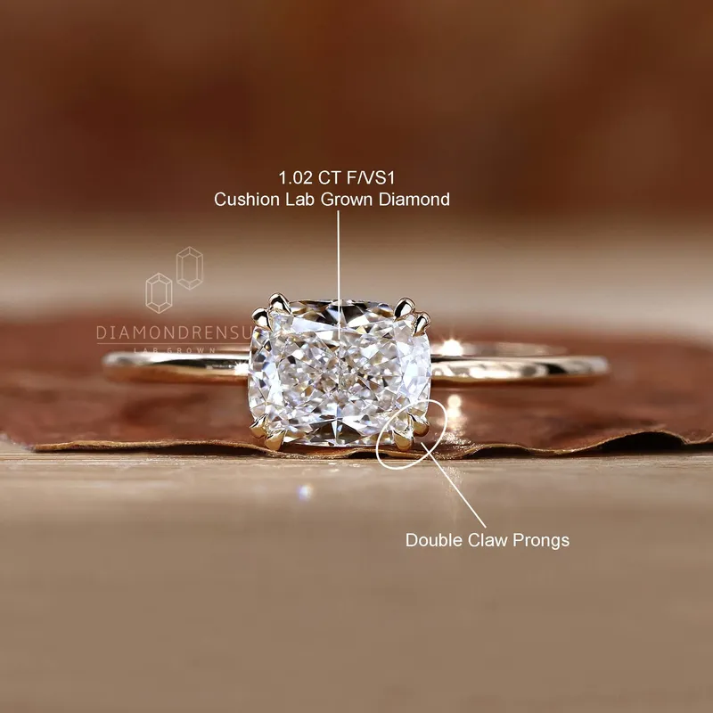 East to West Cushion Cut Lab Grown Diamond Solitaire Engagement Ring vy 9