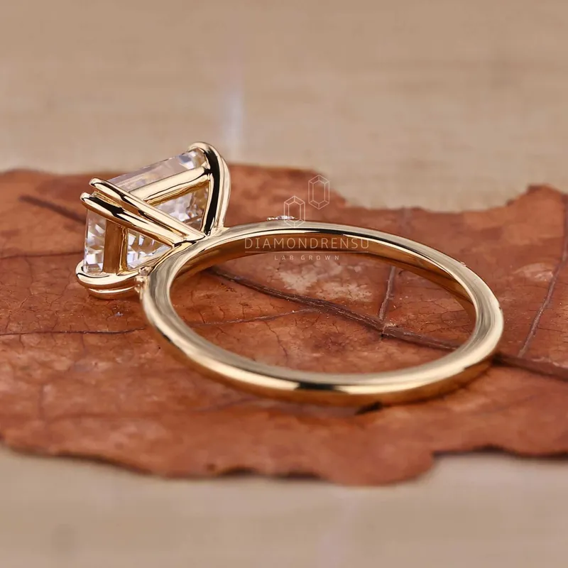 East to West Emerald Cut Lab Created Diamond Engagement Ring view 4