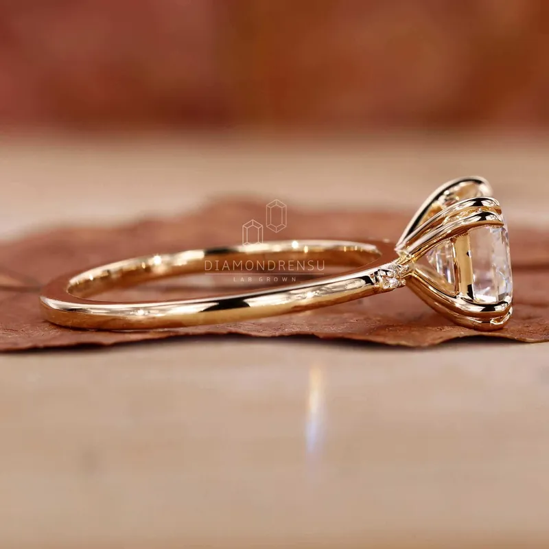 East to West Emerald Cut Lab Created Diamond Engagement Ring view 6