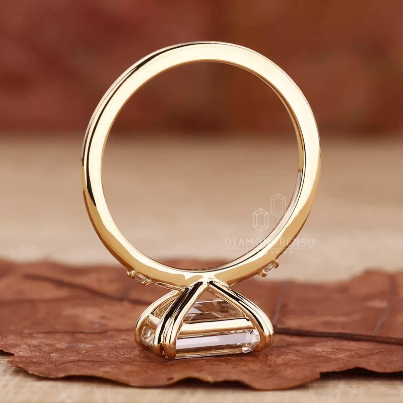 East to West Emerald Cut Lab Created Diamond Engagement Ring view 7