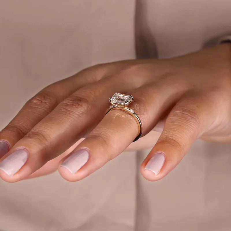 East to West Emerald Cut Lab Created Diamond Engagement Ring view 3