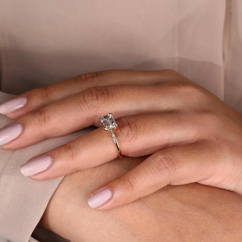 East to West Emerald Cut Lab Created Diamond Engagement Ring view 8