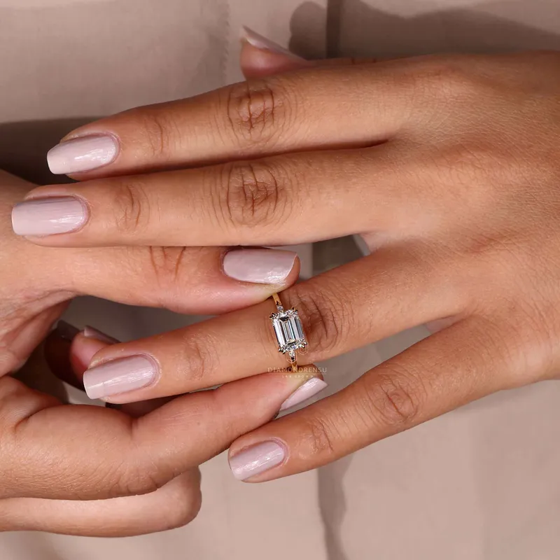 East to West Emerald Cut Lab Created Diamond Engagement Ring view 5